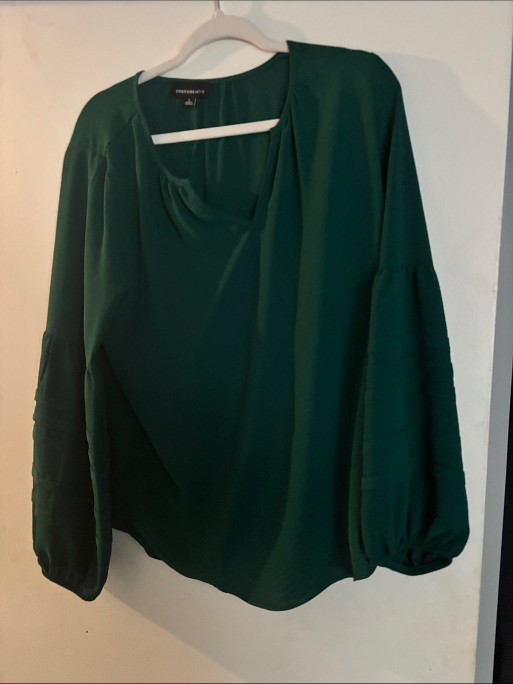 A New Day Deep Green Balloon-Sleeve Blouse